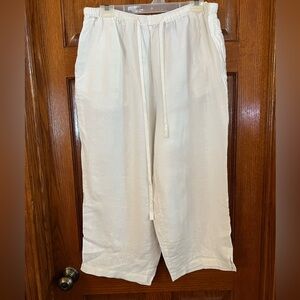 Ecologie Women's 1X White Linen Capris with Embroidered Trim